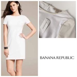 Banana Republic white dress w/ faux leather sleeve